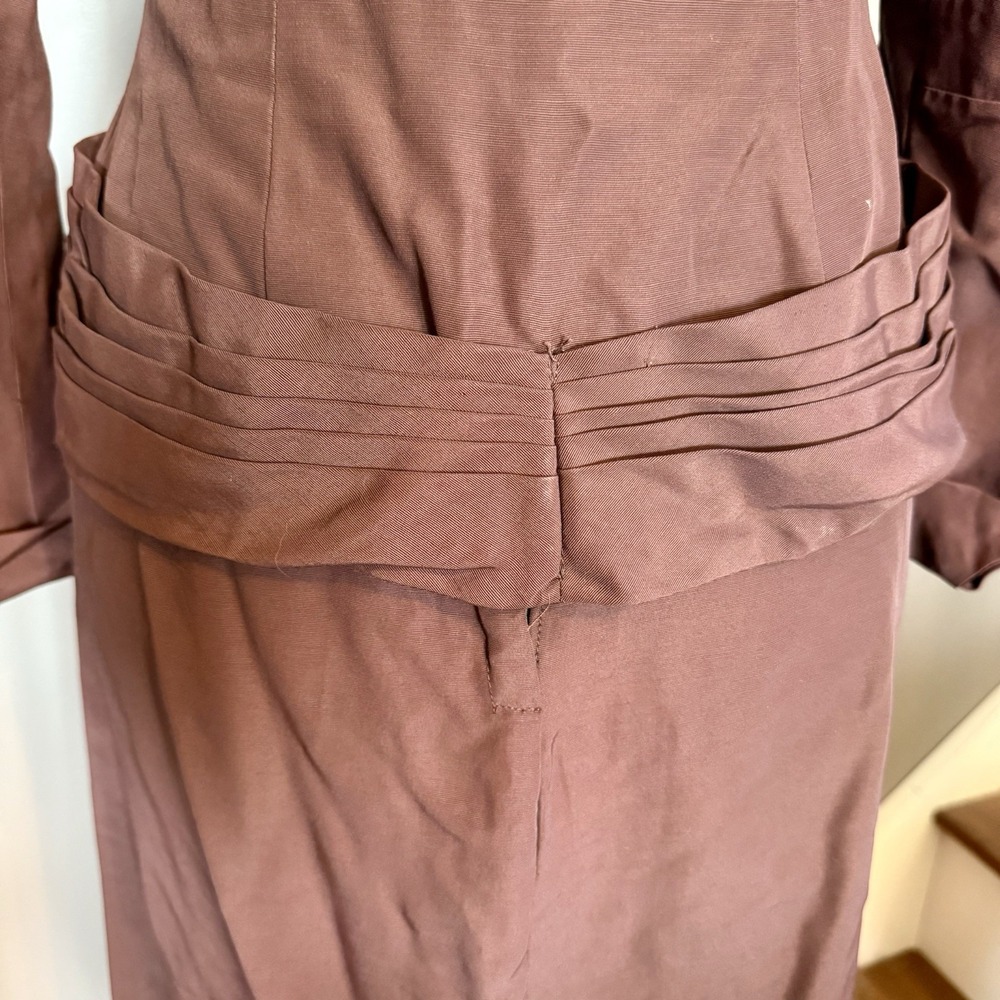2pc VTG 40s MCM Brown Crepe Suit Rhinestone‎ Button Jacket A-Line Skirt Women S - Picture 7 of 16